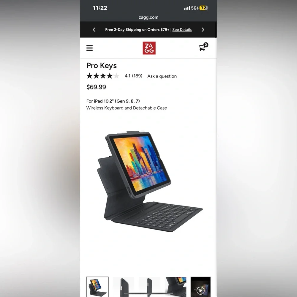 ZAGG pro keys for iPad 10.2 inch generation 7, 8, and 9. Brand new.